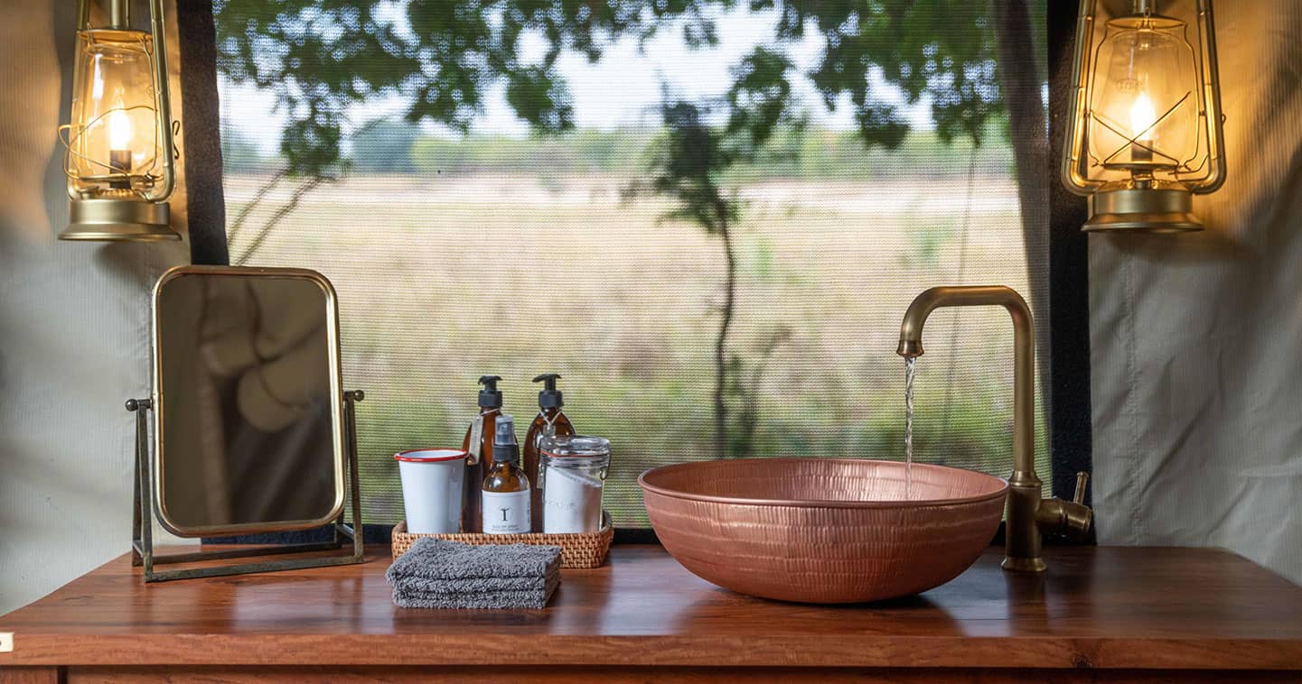 Bathroom at Time + Tide Luwi Camp in South Luangwa