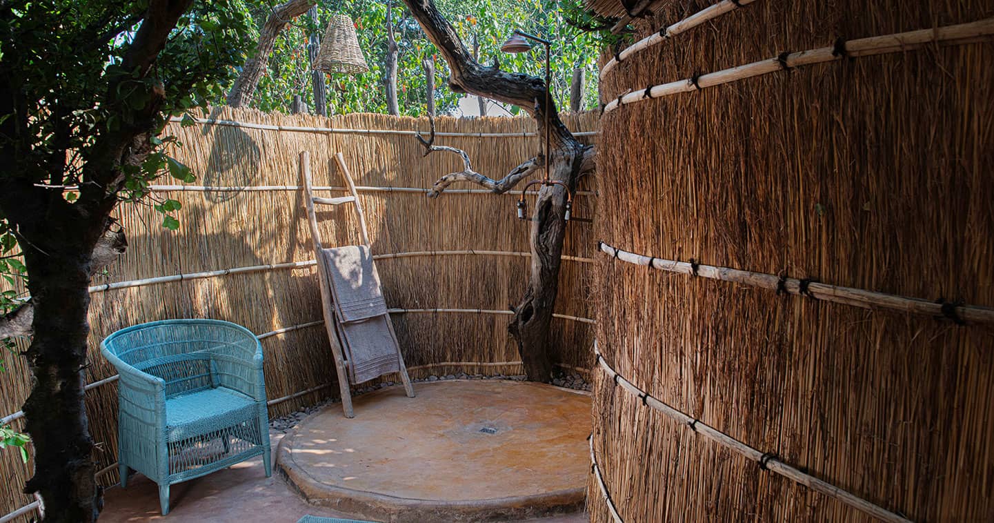 Outdoor shower at Mwamba Camp in South Luangwa